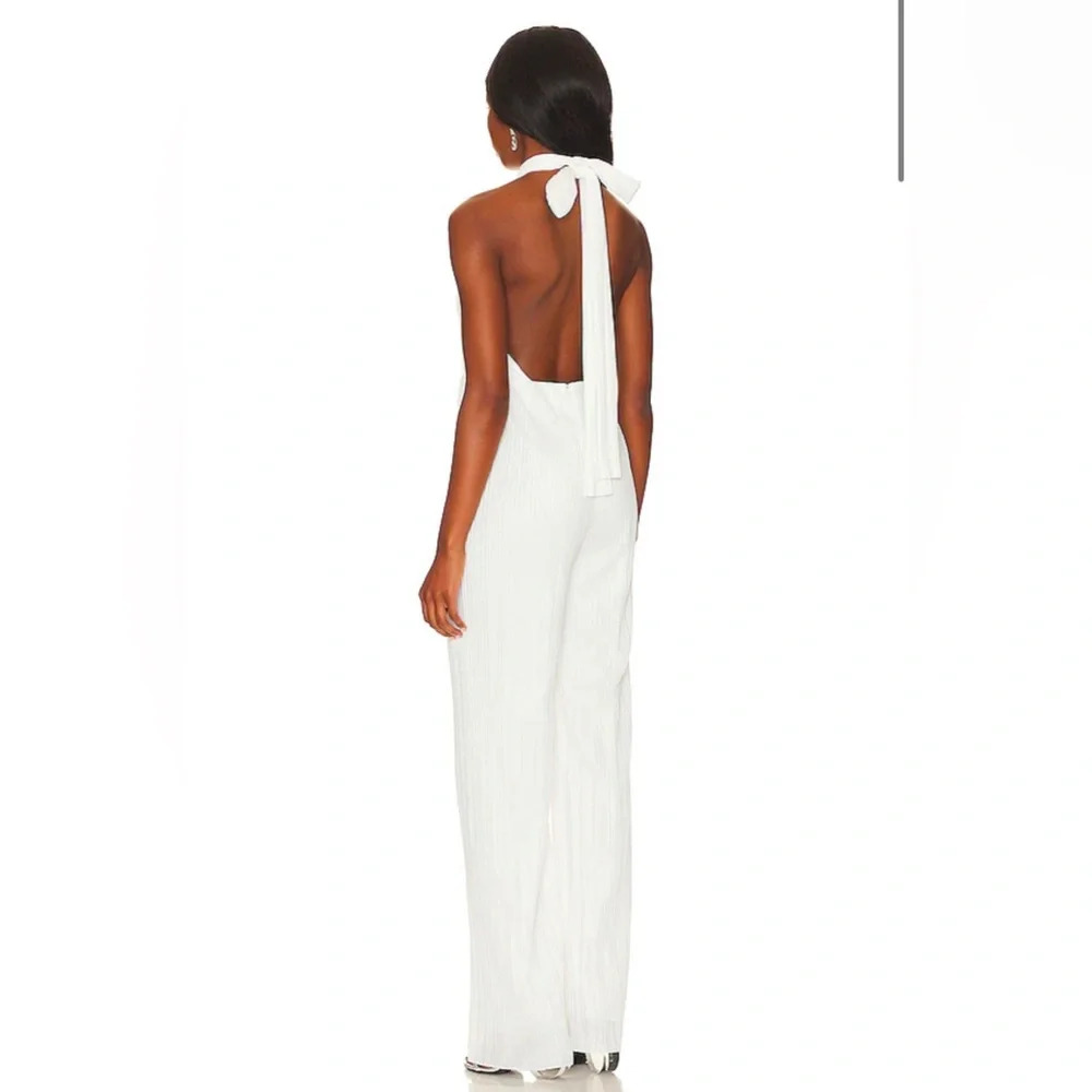 Amanda Uprichard Rivera White Pants Halter Jumpsuit Pleated Flowy Medium - Picture 3 of 9